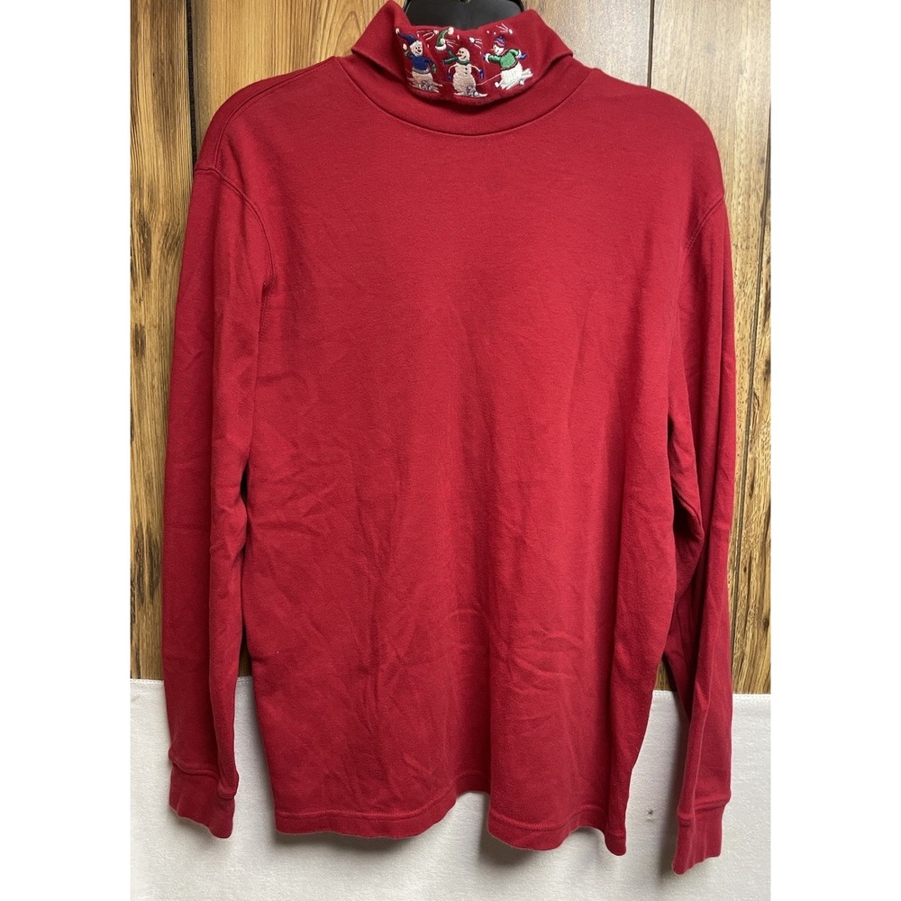 Croft &‎ Barrow Womens Red Large Snowman Christmas Turtleneck Y2k Teacher vibe